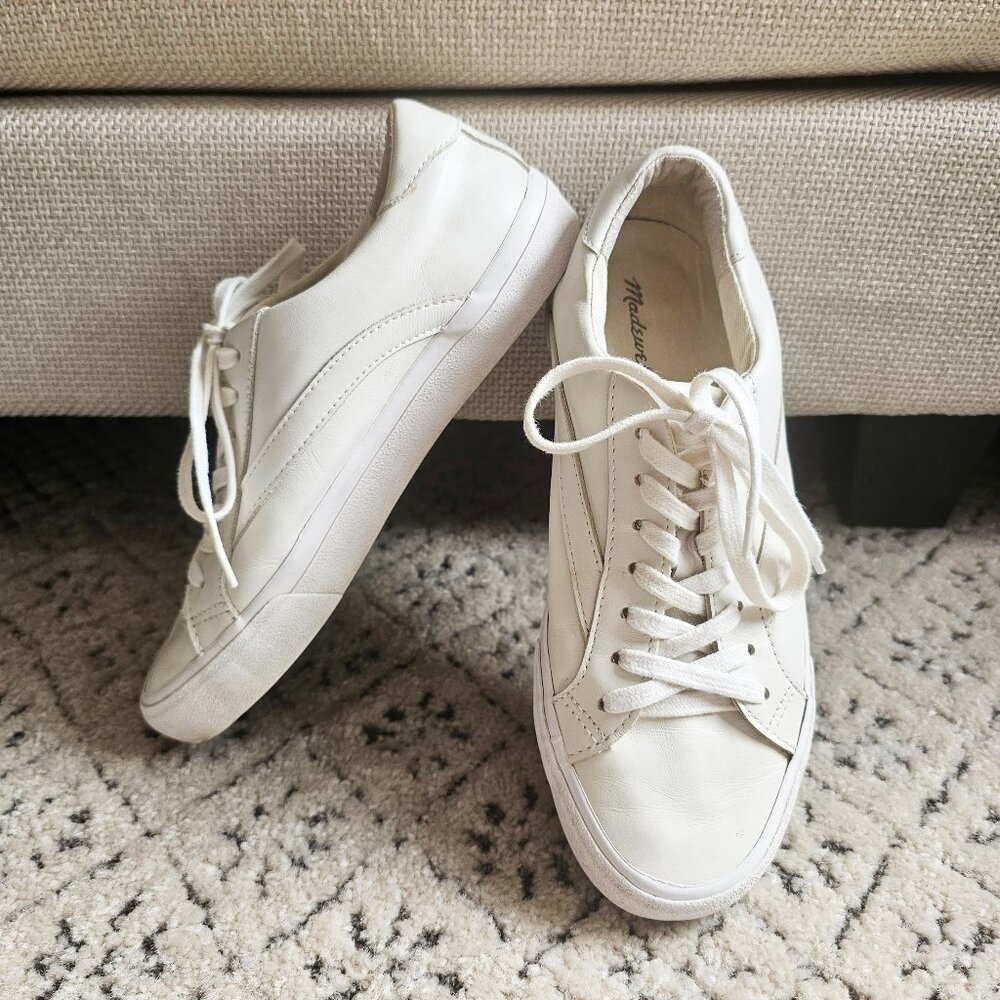 MADEWELL Sidewalk Lowtop White Leather Sneakers, Size 8